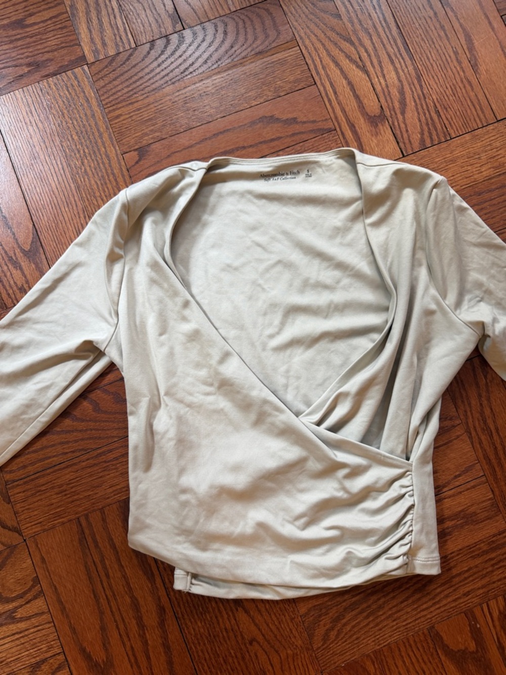 Abercrombie & Fitch Cream Wrap-Front Long Sleeve Top